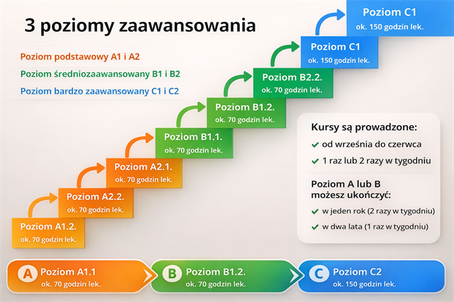 Schemat poziomów językowych Poliglo
